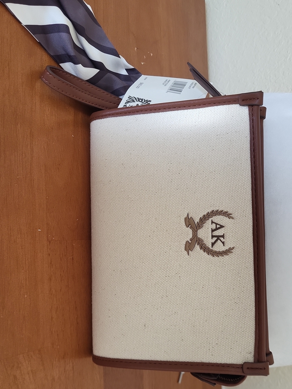 Anne Klein Canvas and Brown Faux Leather Wristlet - Picture 2 of 8